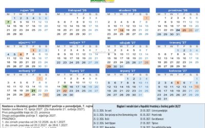 Nastavni kalendar za školsku godinu 2026./2027.